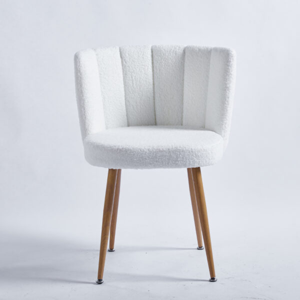 Modern WHITE dining chair(set of 2 ) with iron tube wood color legs, shorthair cushions and comfortable backrest, suitable for dining room, living room, cafe, simple structure.