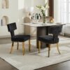 Mid Century Modern Dining Chairs Set of 2, Farmhouse Chenille Fabric Upholstered Accent Chair Curved Backrest with Copper Nails around,Kitchen Chairs with Golden Stainless Steel Plating Legs, Black