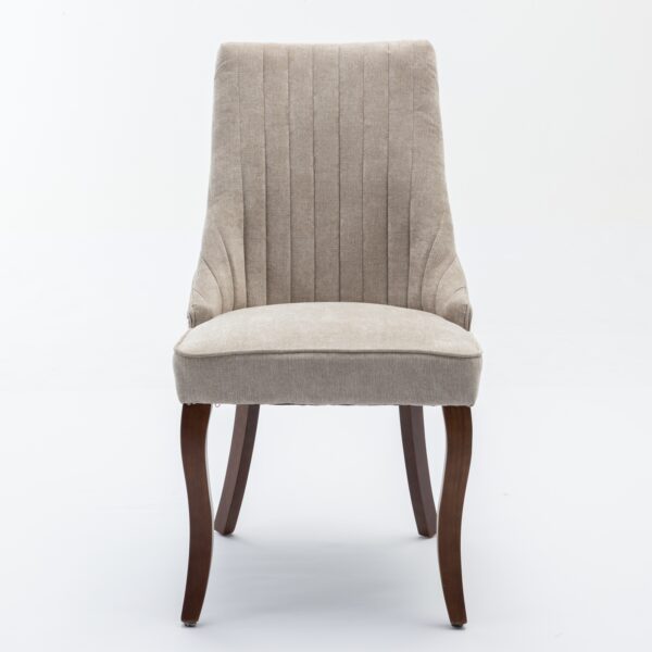 Rayon Cloth Flocking Linen Dining Chairs Channel Kitchen Dinner Chair Comfy Fabric Upholstered Accent Chair for Dining Room with Curved Solid Wood Legs,Set of 2 (Beige), SW1847BG