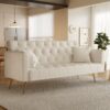 71 inch convertible love seat sofa, American retro beige velvet, suitable for small living room, bedroom, office