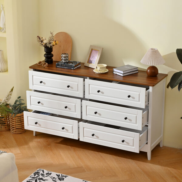 ZM White Dresser for Bedroom, 6 Drawer Dresser with Wide Drawer and Metal Handles, White Dresser, Wood Dressers & Chests of Drawers for Hallway, Entryway.
