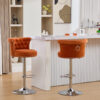 COOLMORE Velvet Bar Stool Set of 2, Adjustable Swivel Bar Stools with Silver Plated Metal Leg, Chrome Nailhead, Counter Height Chair for Kitchen,Dining Room