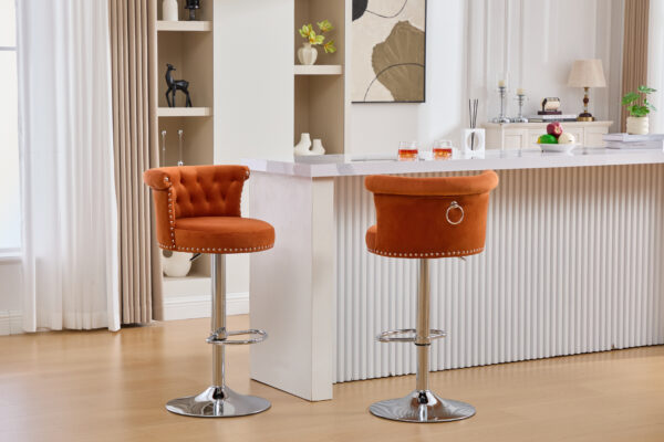 COOLMORE Velvet Bar Stool Set of 2, Adjustable Swivel Bar Stools with Silver Plated Metal Leg, Chrome Nailhead, Counter Height Chair for Kitchen,Dining Room