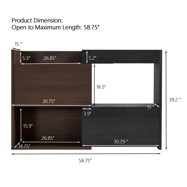32.5''-58.8'' Extendable & Rotating Cabinet with 1 Drawer, 90-Degree Corner Cabinet, Multifuctional Storage Combination Cabinet for Living Room, Hallway, Entryway, Black & Walnut