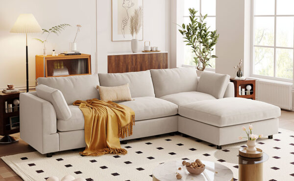 U_STYLE Upholstery Convertible Sectional Sofa, L Shaped Couch with Reversible Chaise