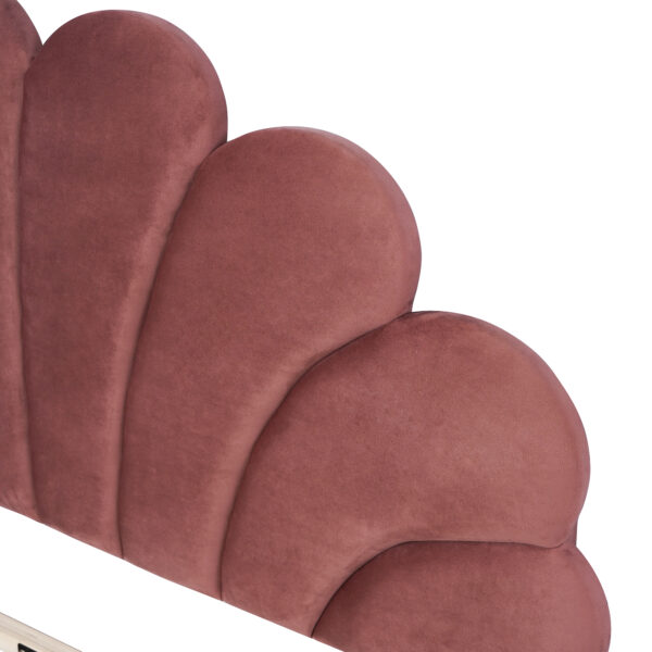Queen Size Upholstered Platform Bed with Flower Pattern Velvet Headboard, Bean Paste Red