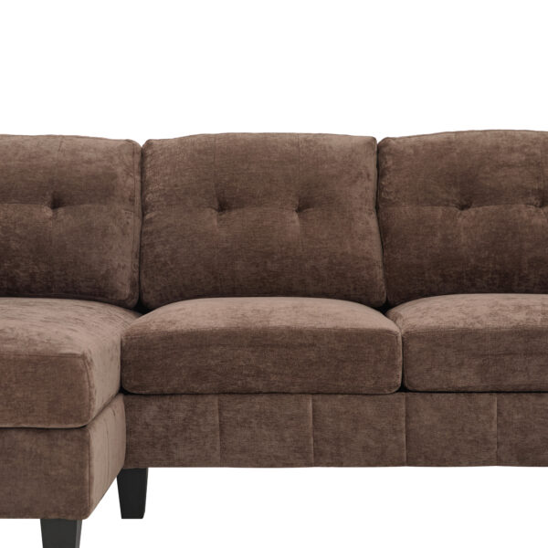 U-shaped Sectional Sofa 103.5" Chenille Fabric Couch with Dual Chaise Lounges, Storage Pockets and Armrest Pillows for Living Room, Brown