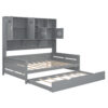 Full Size Wooden Daybed With Twin Size Trundle, and All-in-One Cabinet and Shelf, Gray