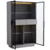 60.6'' Freestanding Display Cabinet with 2 Storage Drawers, Pantry with Glass Doors & LED Lighting, Modern China Cabinet with Adjustable Shelves for Hallways, Kitchen, Livingroom & Office - Grey