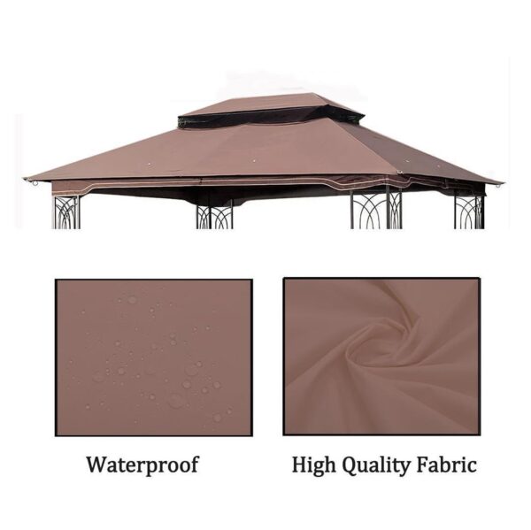 13x10 Ft Patio Double Roof Gazebo Replacement Canopy Top Fabric,Brown