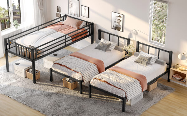Twin over Twin & Twin Bunk Beds for 3, Twin XL over Twin & Twin Bunk Bed Metal Triple Bunk Bed, Black