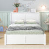 Full Size Storage Platform Bed with Pull Out Shelves and Twin Size Trundle, White