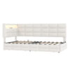 Upholstered Twin Size Daybed with Storage 2 Drawers and Charging Station, Day Bed Frame with LED Lights and Storage Headboard, No Box-Spring Needed, Beige