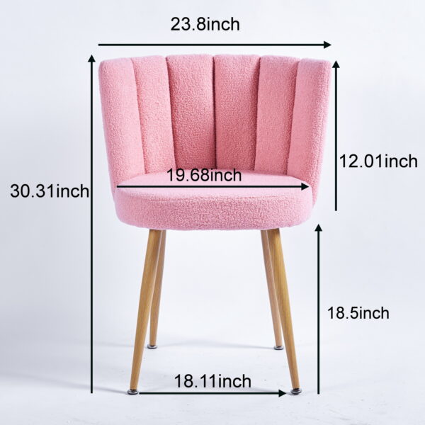 Modern pink dining chair(set of 2 ) with iron tube wood color legs, shorthair cushions and comfortable backrest, suitable for dining room, living room, cafe, simple structure.