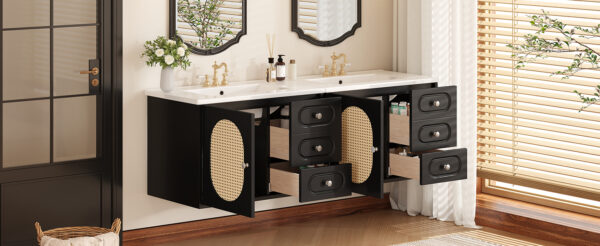 30" Bathroom Vanity with Ceramic Sink, Mid-Century Bathroom Vanity Cabinet with 2 Drawers, Bathroom Vanities Cabinet with Large Storage Space