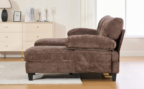U-shaped Sectional Sofa 103.5" Chenille Fabric Couch with Dual Chaise Lounges, Storage Pockets and Armrest Pillows for Living Room, Brown