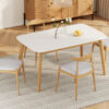 5-Piece Mid-Century Modern Dining Set - Solid Wood Frame Table + 4 Beige Upholstered Chairs(White Oak+Beige)