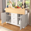 K&K 55.7'' Large Kitchen Island with 2 Drop Leaf,, Rolling Kitchen Cart on 5 Wheels with Power Outlet, Folding Storage Dining Table with Spice & Towel Rack , 3 Drawers, for Kitchen, Dining Room,White