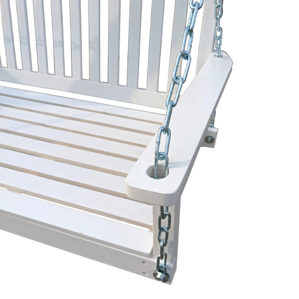07e616344ef04b06bb624f74f71e9004_20220704_9f1bb33dc264bbe57939a9d5e4c974b8 Front Porch Swing with Armrests, Wood Bench Swing with Hanging Chains,for Outdoor Patio ,Garden Yard, porch, backyard, or sunroom,Easy to Assemble,white