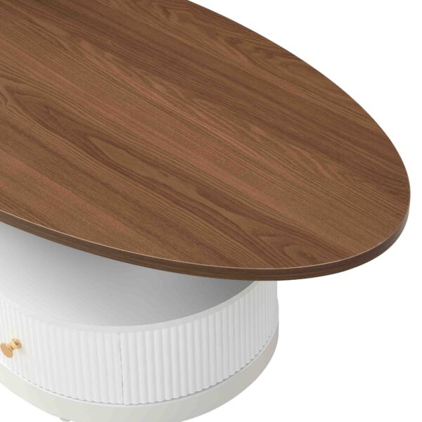 Luxury Nesting Coffee Table Set of 2,  Tables with Storage for Living Room, Oval and Round Table Set, White Center Table, Cocktail Table, Side Table,  Large 47.24'', Small 19.69''