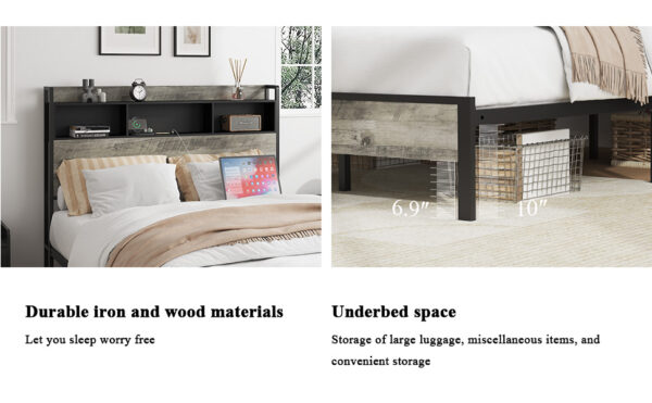 08cfef9dc8a74addabc084bb99c2f6f6_869fb6873a74f89b21029daff11944ea Full size bed frame, wooden platform bed frame, with storage and 2 USBs, no noise, no need for box springs, easy to assemble tools, large storage space under the bed, Antique Gray