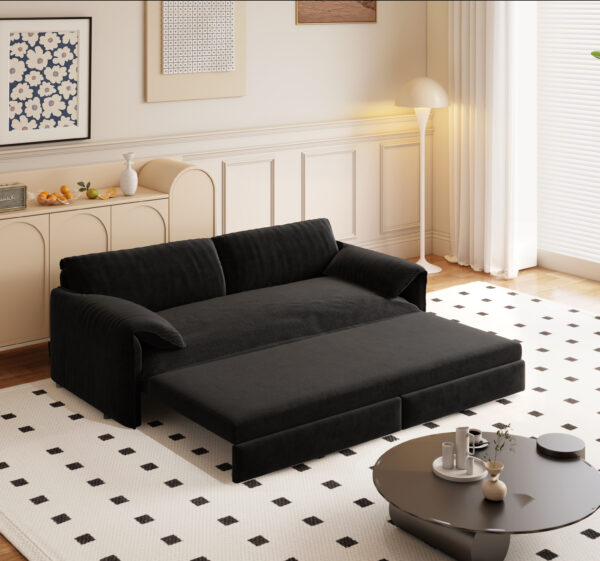 66" Queen Pull Out Sofa Bed, 3-in-1 Convertible Sleeper Sofa with Side Storage,Multi-Functional Velvet Loveseat Bed for Living Room,Bedroom,Apartment,Office.(Old Sku:W1885P154638/W1885P214784)
