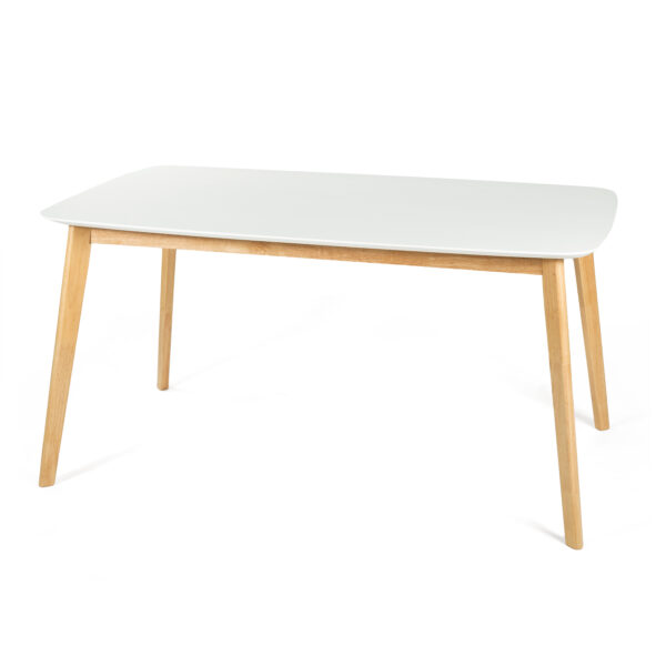 5-Piece Mid-Century Modern Dining Set - Solid Wood Frame Table + 4 Beige Upholstered Chairs(White Oak+Gray)