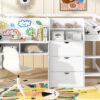 Full Size Low Loft Bed with Built-in Desk,Storage Cabinets and Open Bookcase,Whiteboard for Graffiti,White(ETA:7/8)