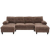 U-shaped Sectional Sofa 103.5" Chenille Fabric Couch with Dual Chaise Lounges, Storage Pockets and Armrest Pillows for Living Room, Brown