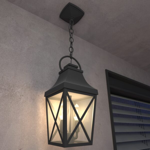 Black Outdoor Pendant Light 2-Light Outside Pendant Hanging Light Fixture Ceiling Mount with Clear Glass Industrial Hanging Cage Chandelier for Porch,Entryway,Doorway,Farmhouse (1 pack)
