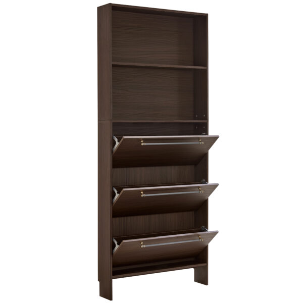 Shoe Cabinet with 3 Flip Drawers,Narrow Shoe Rack Cabinet, Entryway Shoe Storage Cabinet with Open Shelves, Freestanding Hidden Shoe Rack Organizer with Solid Wood Legs for Hallway, Living Room, Large