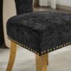 Mid Century Modern Dining Chairs Set of 2, Farmhouse Chenille Fabric Upholstered Accent Chair Curved Backrest with Copper Nails around,Kitchen Chairs with Golden Stainless Steel Plating Legs, Black