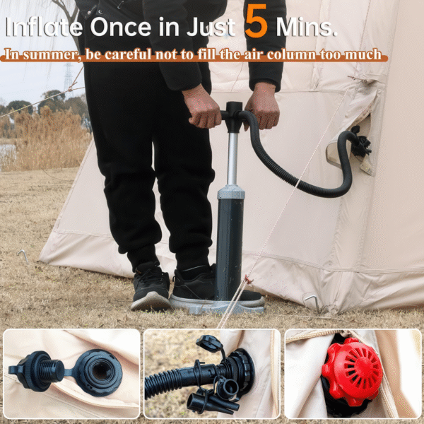 Inflatable Tent With Pump,Glamping Tents For 4-6 Person, Easy Setup 4 Season Waterproof Outdoor Tent,Waterproof Luxury Glamping Tent with 12 Mesh Window