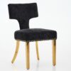 Mid Century Modern Dining Chairs Set of 2, Farmhouse Chenille Fabric Upholstered Accent Chair Curved Backrest with Copper Nails around,Kitchen Chairs with Golden Stainless Steel Plating Legs, Black