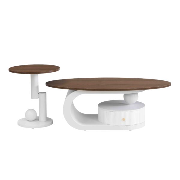 Luxury Nesting Coffee Table Set of 2,  Tables with Storage for Living Room, Oval and Round Table Set, White Center Table, Cocktail Table, Side Table,  Large 47.24'', Small 19.69''