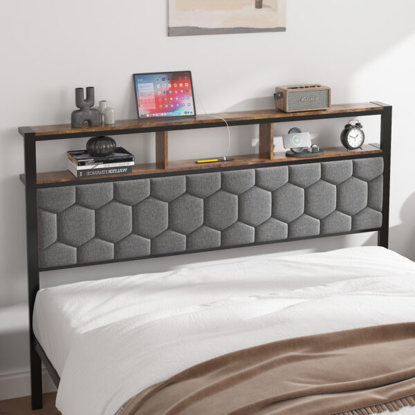 0bc159794ddf4bc3b360b4bc113b3d70_13d05ef593a9364f24d9e319ff758d0b Full size bed frame, wooden platform bed frame, bedside with soft package and 2 USBs, no noise, no need for spring mattress and simple assembly tools, large bed bottom storage space, brown