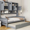 Twin Size Wooden Daybed With Twin Size Trundle, and All-in-One Cabinet and Shelf, Gray