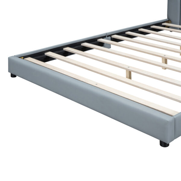 Queen Size & Twin XL Size Upholstered Platform Bed, Mother & Child Bed, PU Leather, Gray