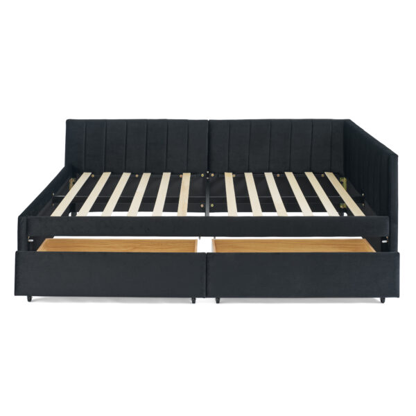 0c2418bd56bd413c95f00e15476dd278_1d0deaa5c5754c3a88cac105ba5e8051 Full Size Upholstered Tufted Bed Frame with Two Drawers, Sofa Bed Frame with Comfortable Backrest and Armrests, Velvet, Black(79.5''x58''x25'')
