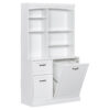 Bathroom Storage Cabinet with Tilt-Out Hamper, 70.9'' Tall Free Standing Organizer with Drawers & Adjustable Shelves, MDF Linen Tower with Steel Handles, White Finish