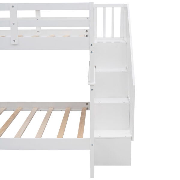 Stairway Full-Over-Full Bunk Bed with Storage and Guard Rail for Bedroom, Dorm, White color