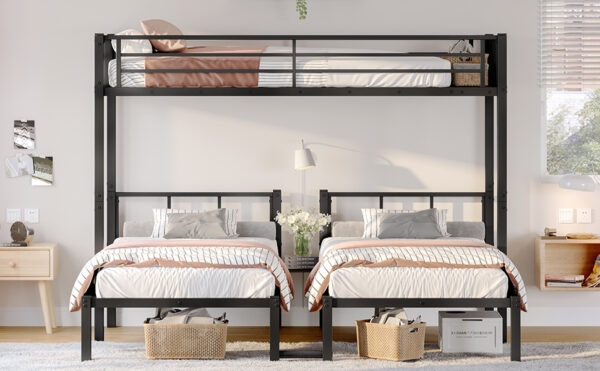Twin over Twin & Twin Bunk Beds for 3, Twin XL over Twin & Twin Bunk Bed Metal Triple Bunk Bed, Black