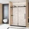 Frameless Single sliding shower door  60 "W x 76" H, 1/4 "(6 mm) Clear Tempered Glass, Explosion Proof Film, Stainless Steel Handle Square Tube Track ,Matte Black