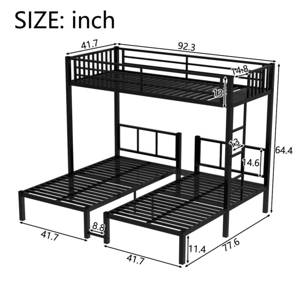Twin over Twin & Twin Bunk Beds for 3, Twin XL over Twin & Twin Bunk Bed Metal Triple Bunk Bed, Black