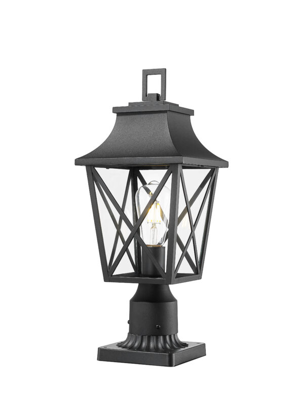 Outdoor Post Light, Black Pole Lantern Lighting Fixture with Pier Mount Base Hard Wired, Outdoor Column Lights Exterior Lamp Post Lantern with Glass for Garden Yard Patio Path (1 pack)
