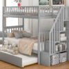 Twin over Twin Bunk Bed with Trundle and Storage, Gray