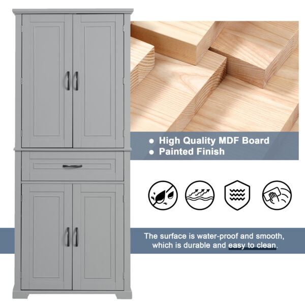 Bathroom Storage Cabinet with Doors and Drawer, Multiple Storage Space, Adjustable Shelf, Grey (Old Sku:WF308204AAE)