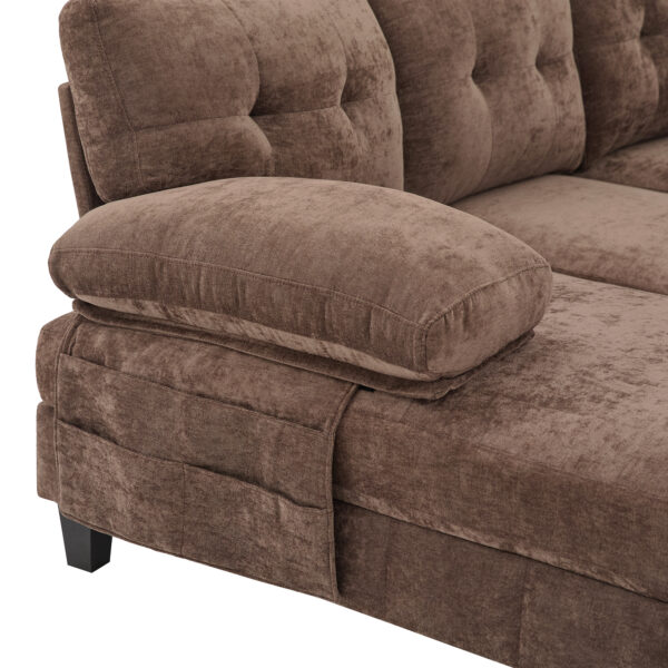 U-shaped Sectional Sofa 103.5" Chenille Fabric Couch with Dual Chaise Lounges, Storage Pockets and Armrest Pillows for Living Room, Brown