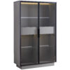 60.6'' Freestanding Display Cabinet with 2 Storage Drawers, Pantry with Glass Doors & LED Lighting, Modern China Cabinet with Adjustable Shelves for Hallways, Kitchen, Livingroom & Office - Grey