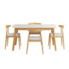 5-Piece Mid-Century Modern Dining Set - Solid Wood Frame Table + 4 Beige Upholstered Chairs(White Oak+Beige)